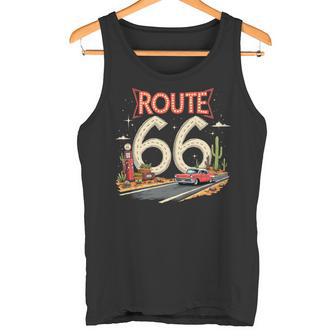 Ruta Retro Clásica 66 Escena Del Desierto Con Coche Rojo Clásico Manga Larga Camiseta sin mangas - Regaloses