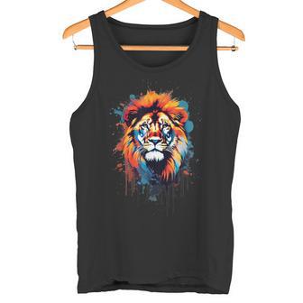 Strong Regal Lion Magestic Lion クールカラフルライオンステンシル タンクトップ - Kawaiitshirt