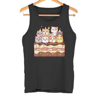 Sweet Icing Party 子猫好き 誕生日ケーキ かわいい猫 タンクトップ - Kawaiitshirt