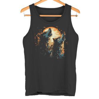 Tres Lobos Aullando En La Luna Dibujo De Tinta Wildlifealaska Manga Larga Camiseta sin mangas - Regaloses