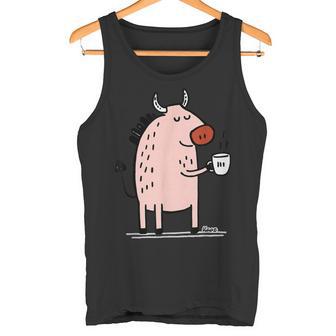 Vache Mignonne Avec Tasse De Café Cartoon Minimal Matin Débardeur e - Cadeauxyz