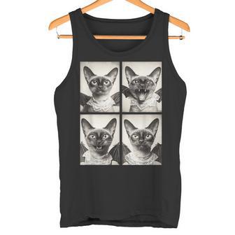 おもしろい 吸血鬼 シャム猫 コウモリのコスチューム 猫 ハロウィン タンクトップ - Kawaiitshirt