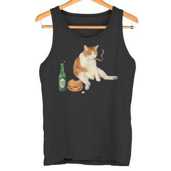 おもしろ猫 喫煙 ジョイント ビール タバコ キティ Gen Z ミーム タンクトップ - Kawaiitshirt