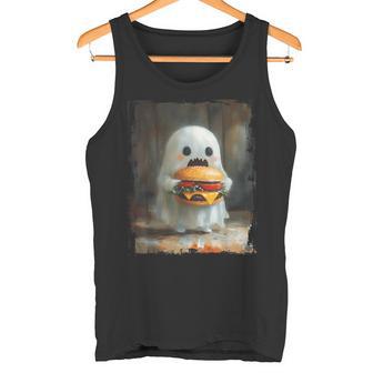 かわいい ハンバーガー おばけ 食べる ハンバーガー ハロウィン 食べ物 恋人 タンクトップ - Kawaiitshirt