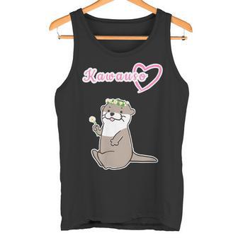 ゆるカワウソさん まるくん『おはなの かんむり』コツメカワウソ かわいい イラスト タンクトップ - Kawaiitshirt