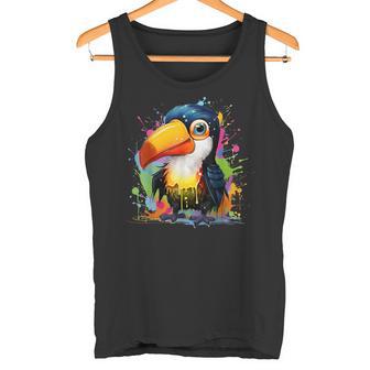 カラフルなペンキの飛沫を持つ小さなオオハシ タンクトップ - Kawaiitshirt