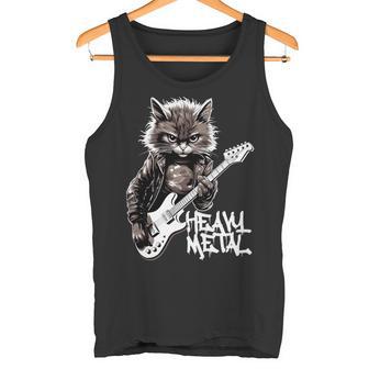 ギターを弾く猫 ヘヴィメタル ロックキャット おもしろギタリスト 長袖tシャツ タンクトップ - Kawaiitshirt