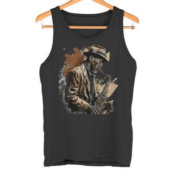 サックスを奏でるサックス奏者ジャズミュージシャン タンクトップ - Kawaiitshirt