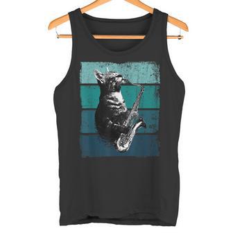 サックスを奏でる猫 ヴィンテージ 猫 ジャズ サックス 音楽 サックス タンクトップ - Kawaiitshirt
