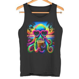 サングラス アイスコーヒー ビーチ 夏 トロピカル タコ タンクトップ - Kawaiitshirt