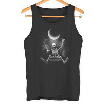スケルトンロックオンムーン不気味なハロウィンロックバンド 怖い 長袖tシャツ タンクトップ - Kawaiitshirt