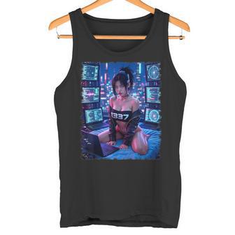 セクシーガールグラフィックtシャツ 1337 サイバーパンク ハッカーガール タンクトップ - Kawaiitshirt