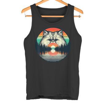チンチラ ペルシャ猫 夕日 レトロスタイル ヴィンテージ 80年代 70年代 タンクトップ - Kawaiitshirt