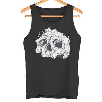 ドクロ 猫 面白い ハロウィン 漫画 子猫 タンクトップ - Kawaiitshirt