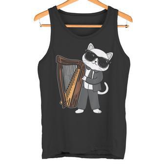ハープを演奏する猫 音楽愛好家 音楽プレーヤー エキスパート ミュージシャン タンクトップ - Kawaiitshirt