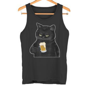 ビールを持っている黒猫 ヴィンテージ おもしろい ビール&猫好き タンクトップ - Kawaiitshirt