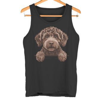 ブラウン ラブラドゥードル かわいい 覗き見 落書き 子犬 犬 長袖tシャツ タンクトップ - Kawaiitshirt
