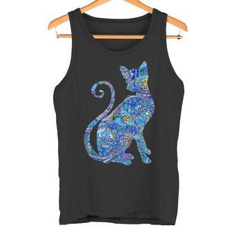 ブルー ペイズリーキャット タンクトップ - Kawaiitshirt