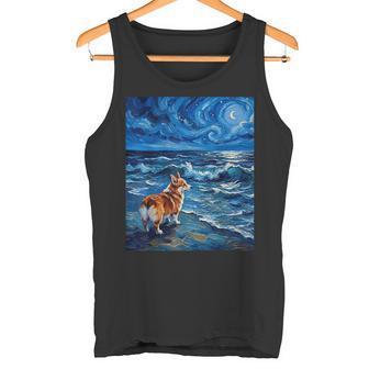 ペンブローク ウェールズ コーギー 犬 星月夜 ビーチ アートワーク タンクトップ - Kawaiitshirt