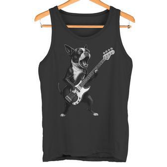 ボストンテリア ベースギター ロックミュージック 犬好き タンクトップ - Kawaiitshirt