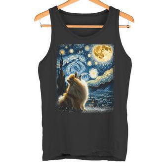 ポメラニアン 犬 イヌアート ゴッホ 星月夜 ポメラニアン 長袖tシャツ タンクトップ - Kawaiitshirt