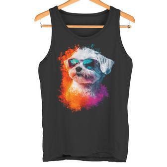 マルチーズ 犬 グラフィック ペット イラスト サングラス マルチーズ タンクトップ - Kawaiitshirt