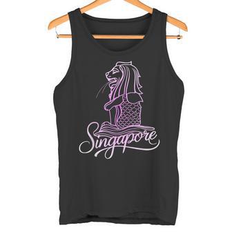 マーライオンのお土産デザインのシンガポールシティスカイライン タンクトップ - Kawaiitshirt