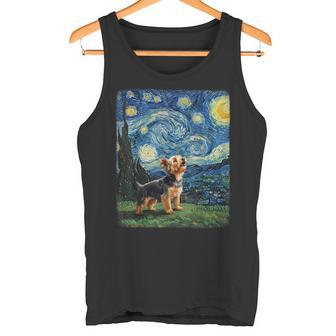 ヨークシャーテリア ハウリングムーン 星月夜 ゴッホ 面白い タンクトップ - Kawaiitshirt