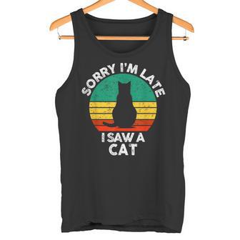 レトロ ヴィンテージorry I'm Late Iaw A Cat かわいい 猫好き タンクトップ - Kawaiitshirt