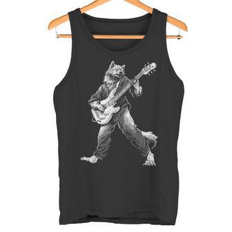 ロックンロールとギターのロッキングウルフ ヴィンテージ Rock Music タンクトップ - Kawaiitshirt