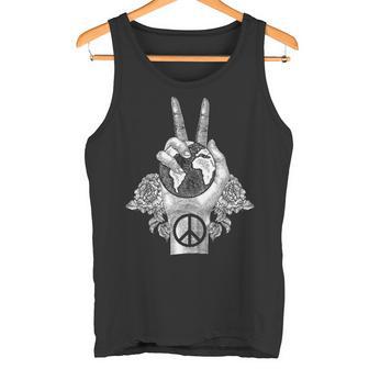 ワールドピース アースデイ セレブレーション ピースサイン ハンドジェスチャー タンクトップ - Kawaiitshirt