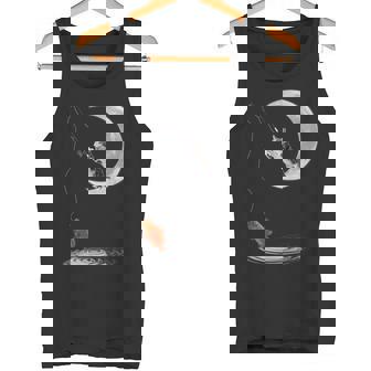 三日月で釣りをする猫 面白い猫愛好家 フィッシャー タンクトップ - Kawaiitshirt