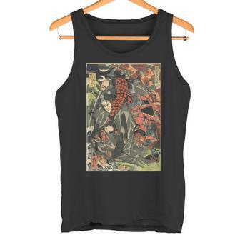 日本の侍アート 木版 宮本 武蔵 巨大コウモリ タンクトップ - Kawaiitshirt