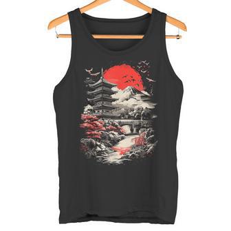 日本塔 富士山 桜 風景 ヴィンテージ タンクトップ - Kawaiitshirt