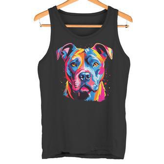 水彩のカラフルなアメリカン ピット ブル テリア犬 タンクトップ - Kawaiitshirt