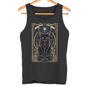 猫 タロットカード 悪魔 タロットカード 猫 長袖tシャツ タンクトップ - Kawaiitshirt