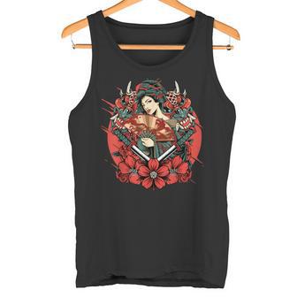 芸者 日本の鬼のお面 妖怪 侍 刀 カタナ 刀 タンクトップ - Kawaiitshirt