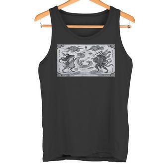 蛙の風神雷神デザイン 和風モノクロアート タンクトップ - Kawaiitshirt