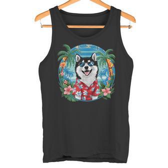 面白い 柴犬 夏 ハワイアン バイブ トロピカルビーチ タンクトップ - Kawaiitshirt