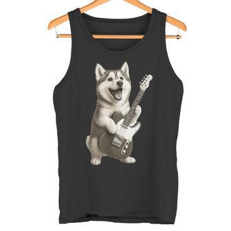 面白いtシャツ シベリアンハスキー 犬 ギター イヌ メンズ グッズ かわいい おもしろ 面白い 服 ネタ タンクトップ - Kawaiitshirt