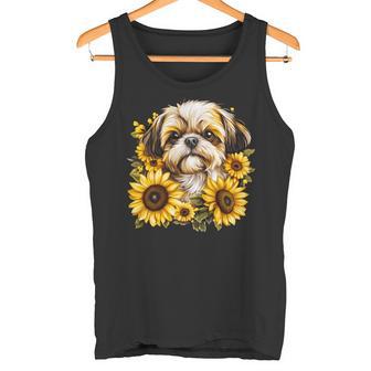 面白いtシャツ シーズー ひまわり わんこ メンズ 犬好き グッズ かわいい おもしろ 面白い 服 ネタ 長袖tシャツ タンクトップ - Kawaiitshirt