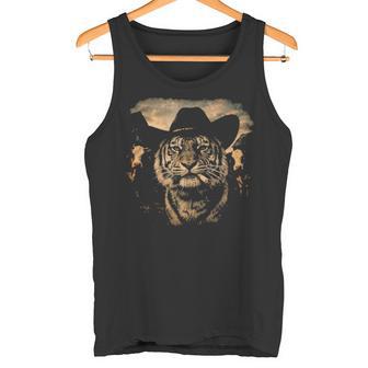 面白いカウボーイタイガー喫煙タバコタイガーミーム 長袖tシャツ タンクトップ - Kawaiitshirt