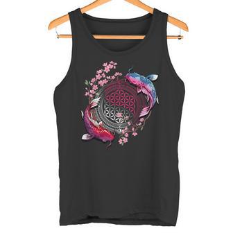 鯉魚フラワーオブライフ神聖幾何学桜アート タンクトップ - Kawaiitshirt