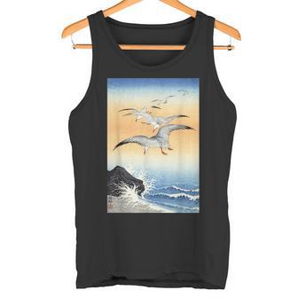 鳥 カモメ 波 海 ヴィンテージ 和 浮世絵 木版画 タンクトップ - Kawaiitshirt