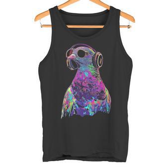 鳩 鳥モチーフ 動物 アート 音楽 ヘッドホン 鳩 タンクトップ - Kawaiitshirt