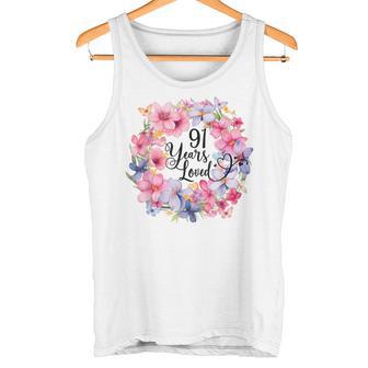 91 Years Loved 91歳の誕生日 フローラルリース ナインティワン タンクトップ - Kawaiitshirt