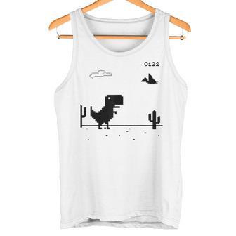 Dino T-Rex 恐竜 ピクセルゲーム インターネットなし オフライン 面白い 男性 タンクトップ - Kawaiitshirt