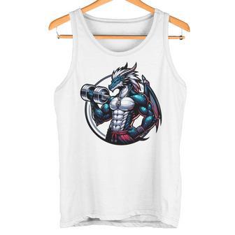 キュートでかわいいグラフィックのドラゴンが筋肉質のシックスパックを表示 長袖tシャツ タンクトップ - Kawaiitshirt