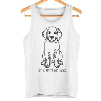 ゴールデンレトリバー シルエット ラインアート 犬と暮らす幸せ メッセージデザイン タンクトップ - Kawaiitshirt