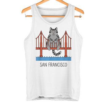 サンフランシスコ キャット ゴールデンゲートブリッジ 本 恋人 タンクトップ - Kawaiitshirt